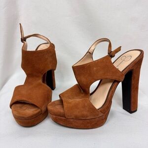 Jessica Simpson Cognac Suede Platform Slingback Heels Size 8